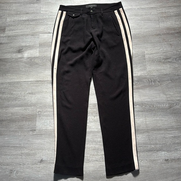 Rag & Bone Milo Side Stripe Zip Track Pants black/cream color Sz 2 - Picture 1 of 11